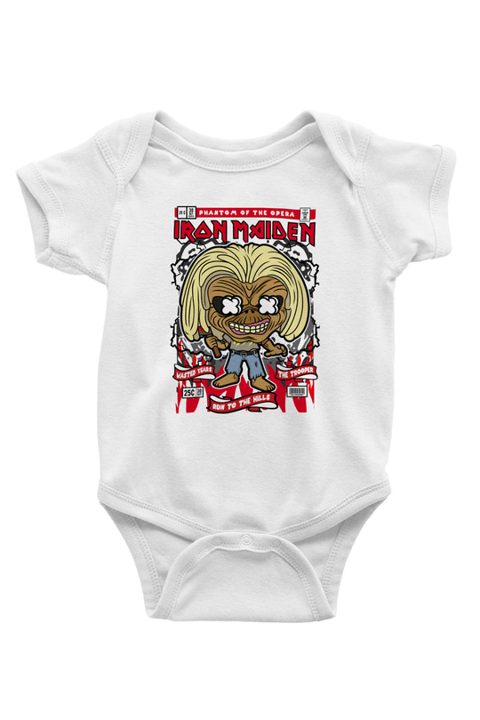 Iron Maiden Baskılı Unisex Beyaz Bebek Body - Zıbın