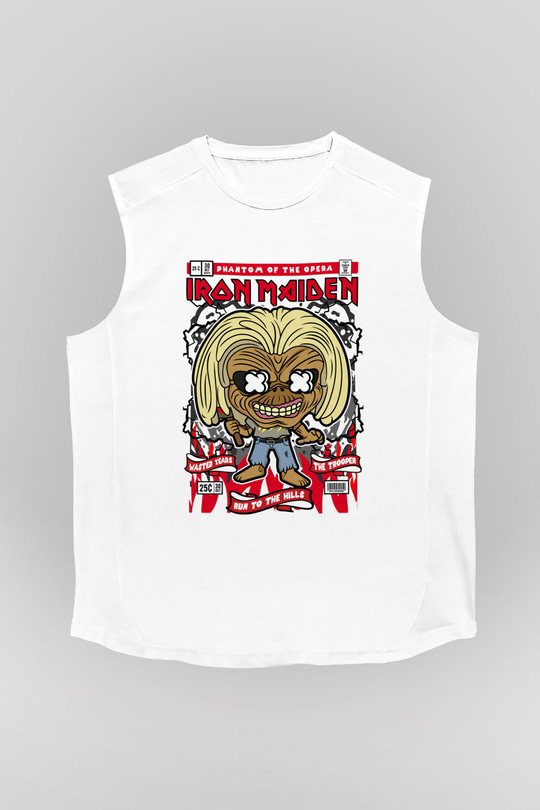 Iron Maiden Baskılı Unisex Beyaz Kolsuz Tişört