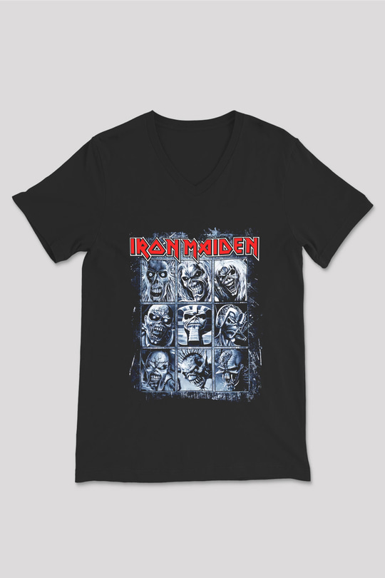 Iron Maiden Eddie Siyah Unisex V Yaka Tişört T-Shirt