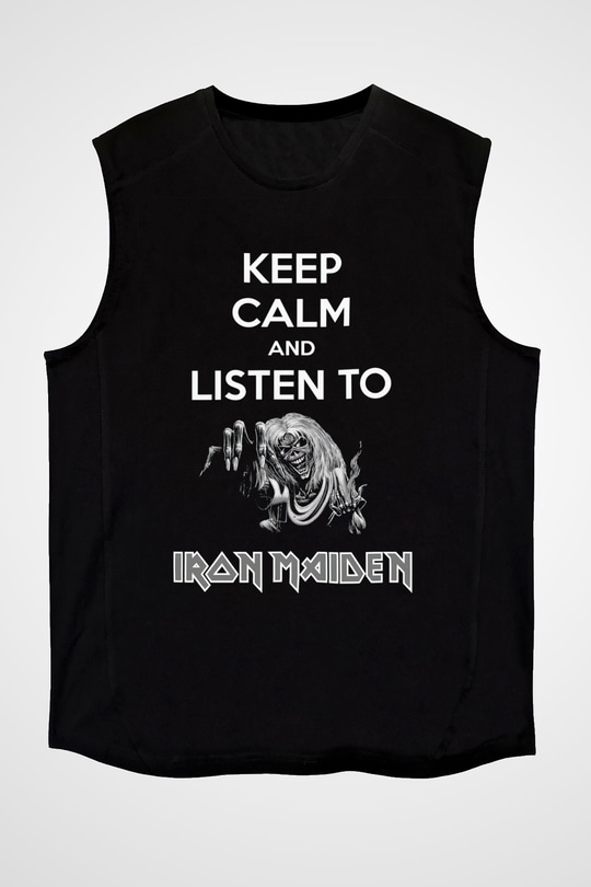 Iron Maiden Keep Calm And Listen To Siyah Unisex Kolsuz Tişört