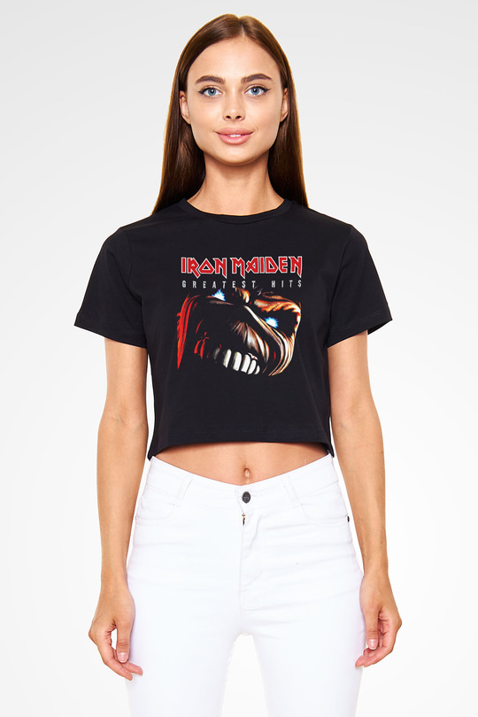 Iron Maiden Siyah Crop Top Tişört