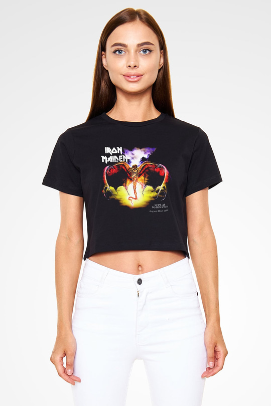 Iron Maiden Siyah Crop Top Tişört