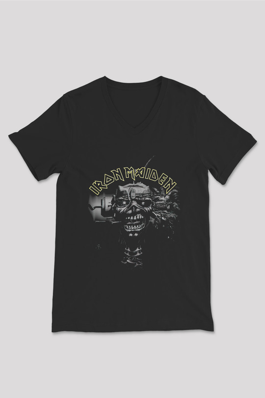 Iron Maiden Siyah Unisex V Yaka Tişört