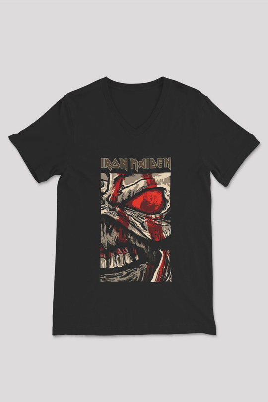 Iron Maiden Siyah Unisex V Yaka Tişört T-Shirt
