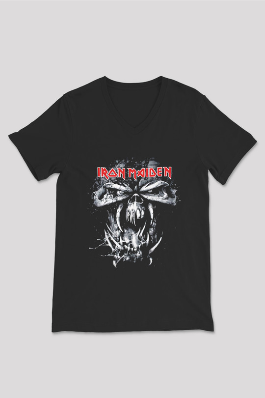 Iron Maiden Siyah Unisex V Yaka Tişört T-Shirt