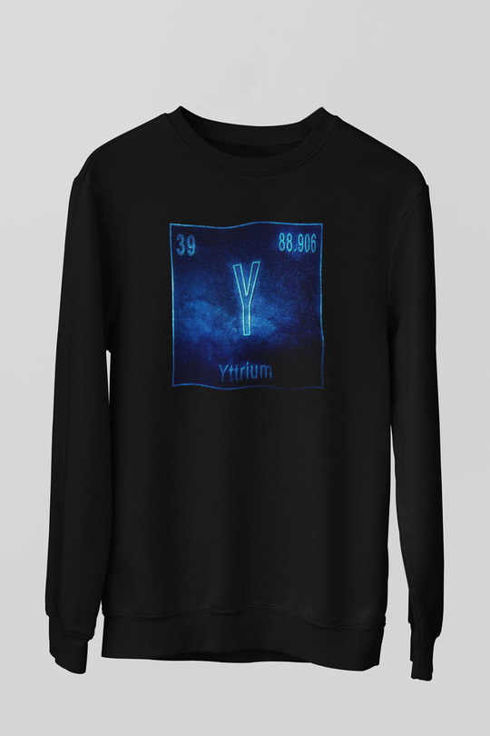 İtriyum Atom Numarası Baskılı Unisex Siyah Sweatshirt