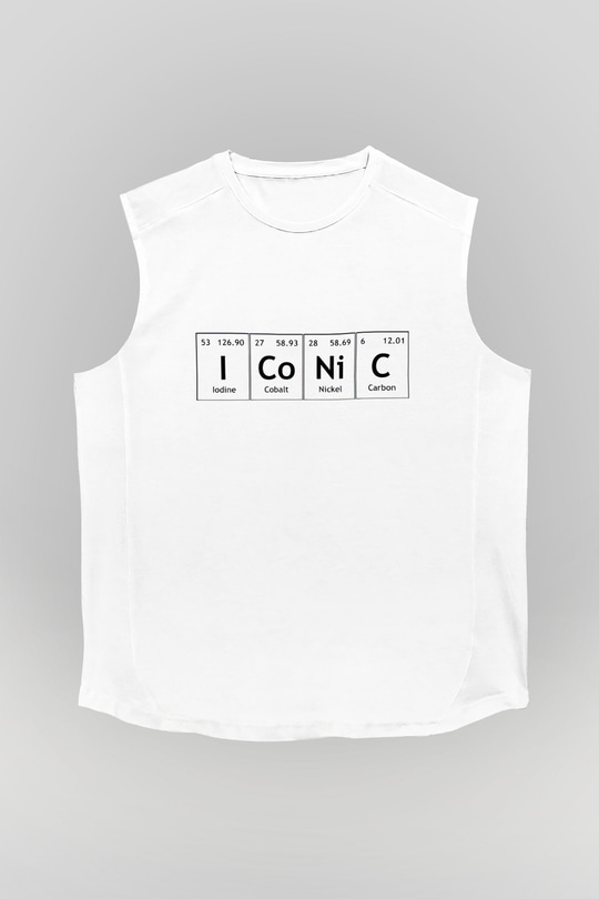 İyot Kobalt Nikel Karbon İconic Baskılı Unisex Beyaz Kolsuz Tişört