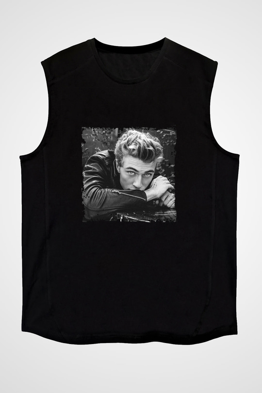 James Dean Baskılı Unisex Siyah Kolsuz Tişört