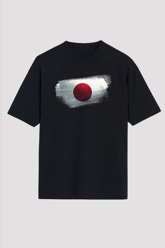Japonya - Japan Bayrağı Baskılı Unisex Siyah Oversize Tişört