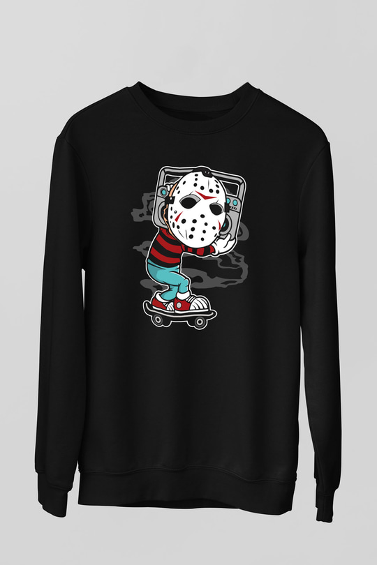 Jason Boombox Baskılı Unisex Siyah Sweatshirt