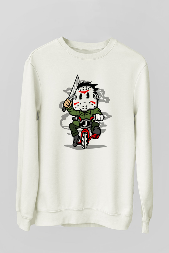 Jason Minibike Baskılı Unisex Beyaz Sweatshirt