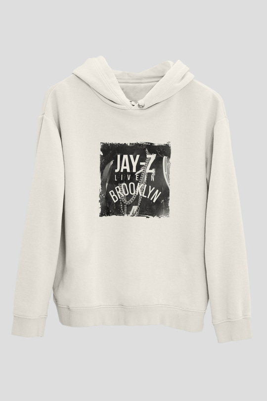 Jay-Z Baskılı Unisex Beyaz Kapüşonlu Sweatshirt