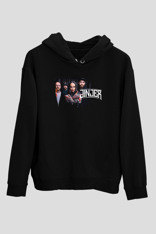 Jinjer Baskılı Unisex Siyah Kapüşonlu Sweatshirt
