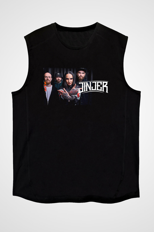 Jinjer Baskılı Unisex Siyah Kolsuz Tişört - Tshirt