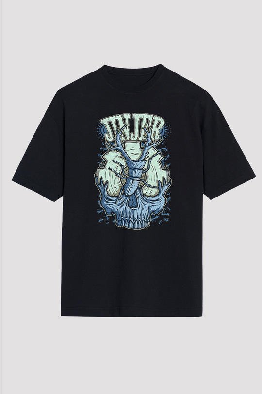 Jinjer Baskılı Unisex Siyah Oversize Tişört - Tshirt