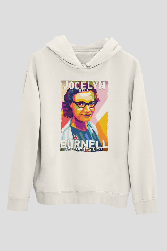 Jocelyn Bell Burnell Baskılı Unisex Ekru Hoodie