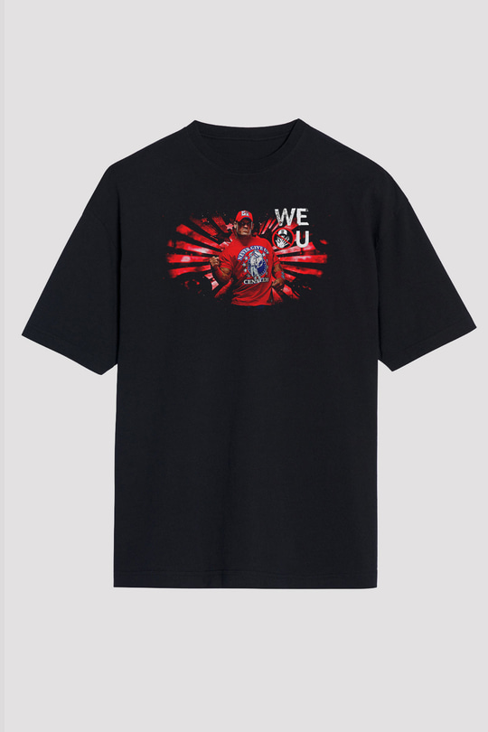 John Cena Baskılı Unisex Siyah Oversize Tişört - Tshirt