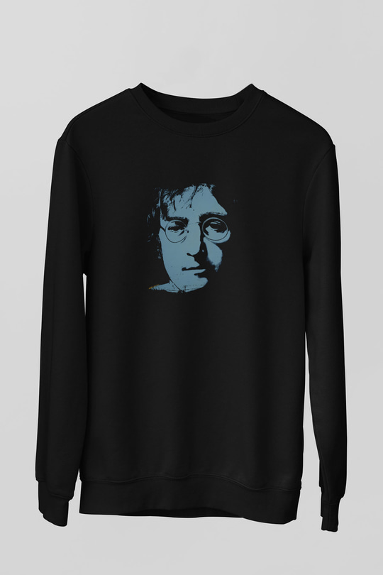 John Lennon Baskılı Unisex Siyah Sweatshirt