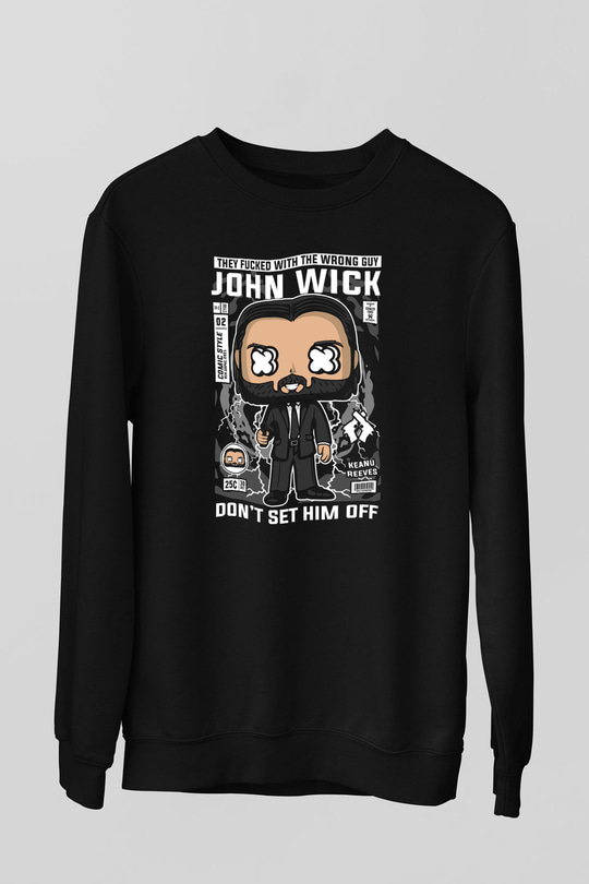 John Wick Baskılı Unisex Siyah Sweatshirt