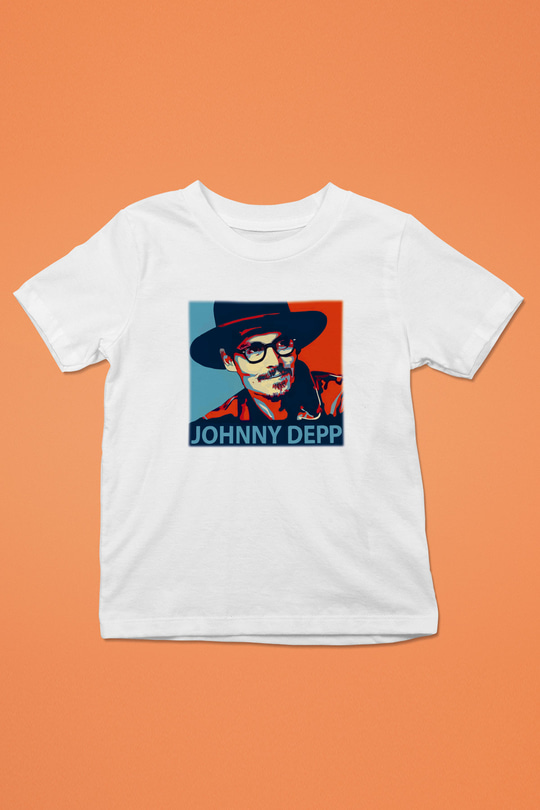 Johnny Depp Baskılı Beyaz Unisex Çocuk Tişört