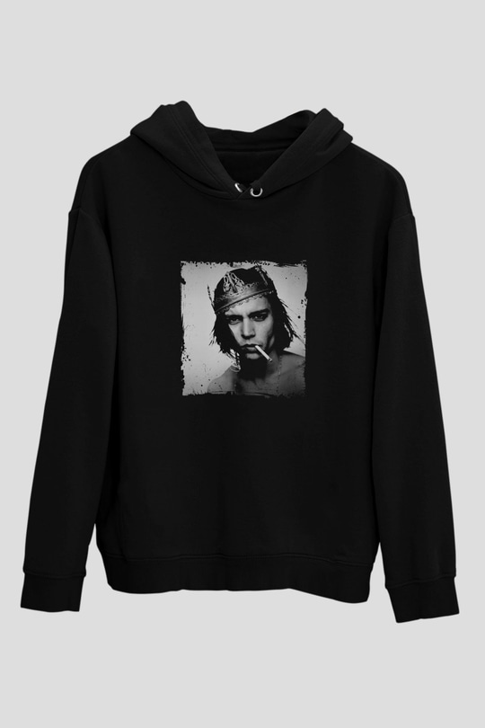 Johnny Depp Baskılı Unisex Siyah Hoodie