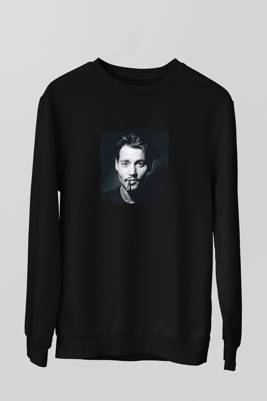 Johnny Depp Baskılı Unisex Siyah Sweatshirt