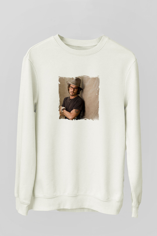 Johnny Depp Unisex Baskılı Beyaz Sweatshirt
