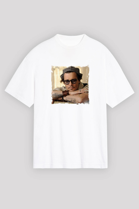 Johnny Depp Unisex Baskılı Beyaz Tişört