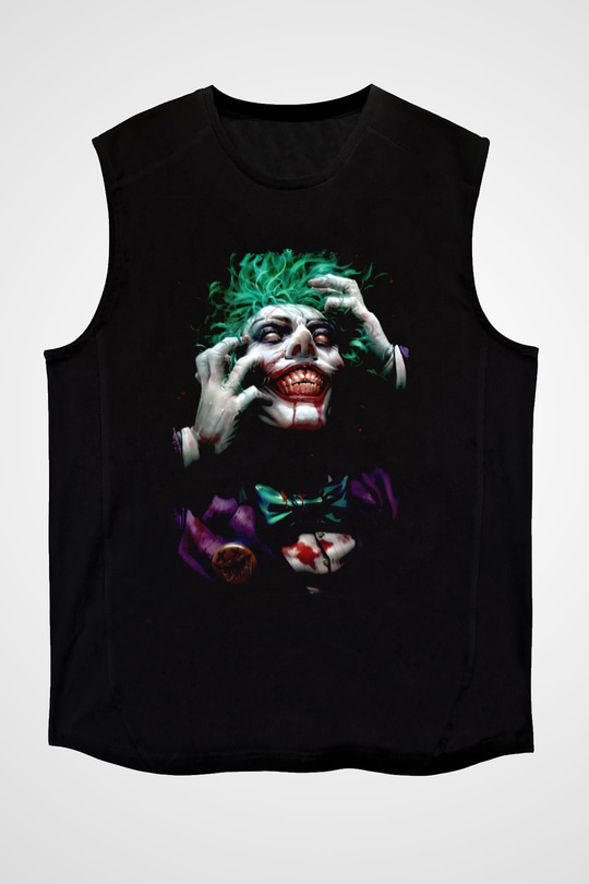 Joker Baskılı Unisex Siyah  Kolsuz Tişört