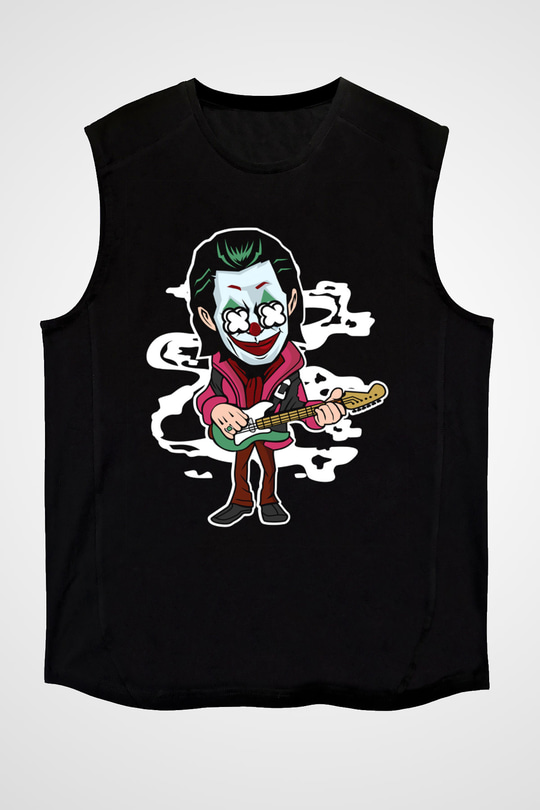 Joker Rockstar Baskılı Unisex Siyah Kolsuz Tişört