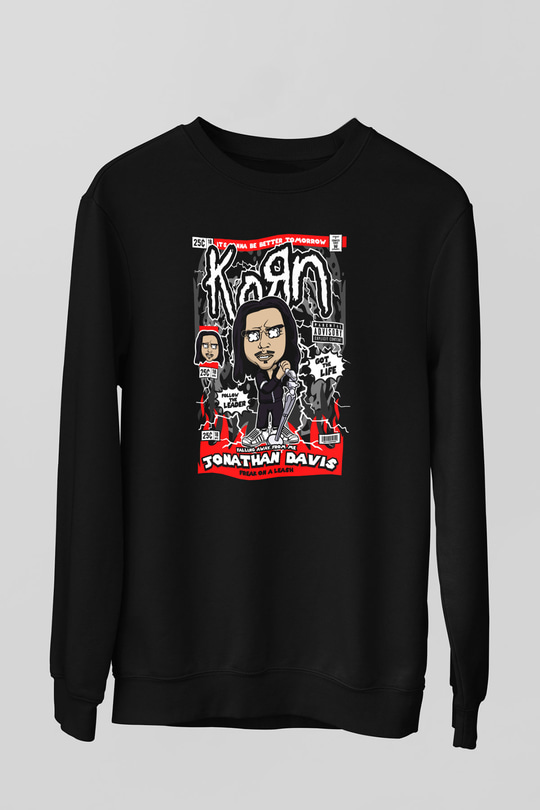 Jonathan Davis KoRn Baskılı Unisex Siyah Sweatshirt