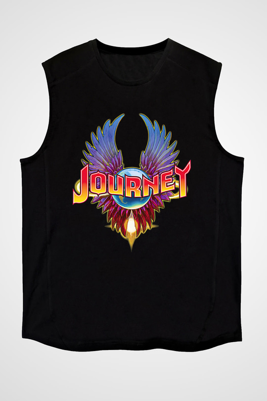 Journey Baskılı Unisex Siyah Kolsuz Tişört - Tshirt