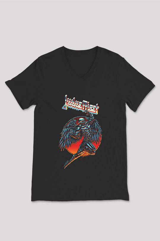 Judas Priest Siyah Unisex V Yaka Tişört T-Shirt