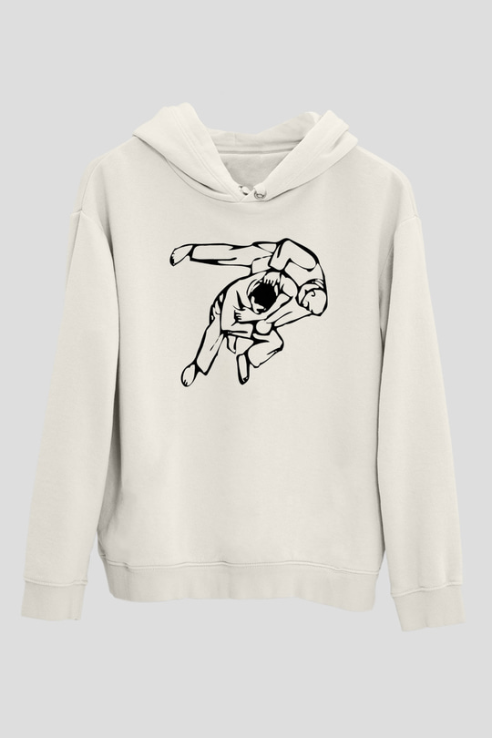 Judo Beyaz Unisex Kapüşonlu Sweatshirt