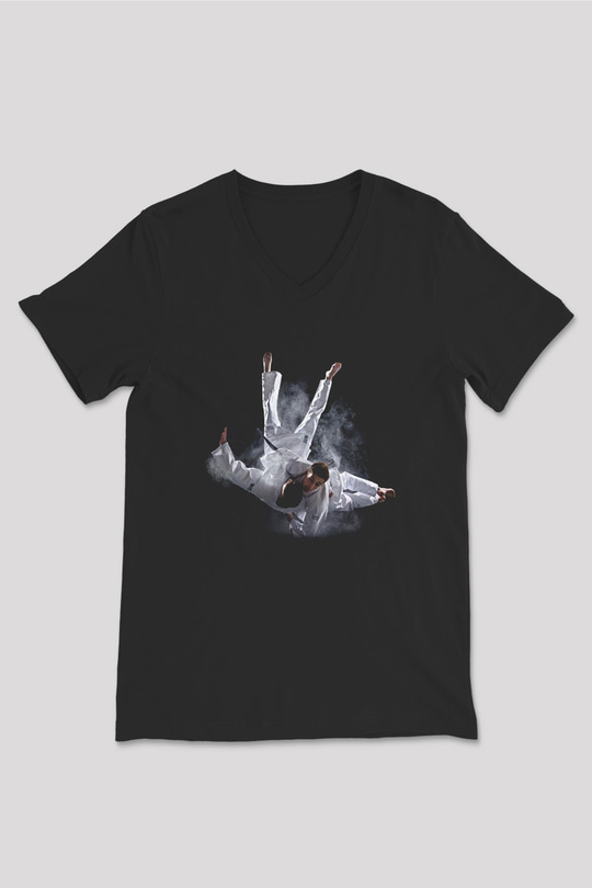 Judo Siyah Unisex V Yaka Tişört T-Shirt