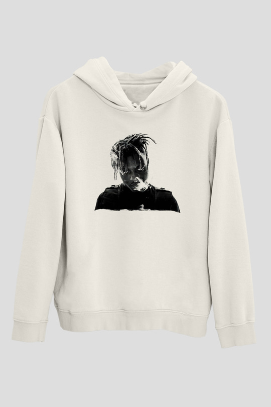 Juice Wrld Baskılı Beyaz Unisex Kapüşonlu Sweatshirt