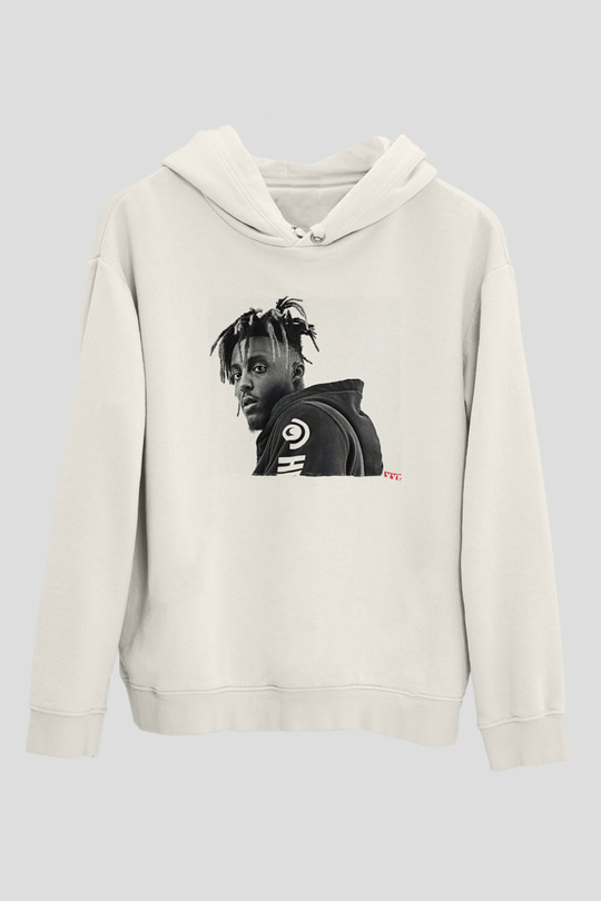 Juice Wrld Baskılı Beyaz Unisex Kapüşonlu Sweatshirt