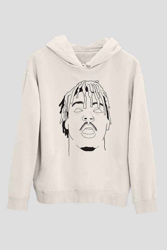 Juice Wrld Baskılı Beyaz Unisex Kapüşonlu Sweatshirt