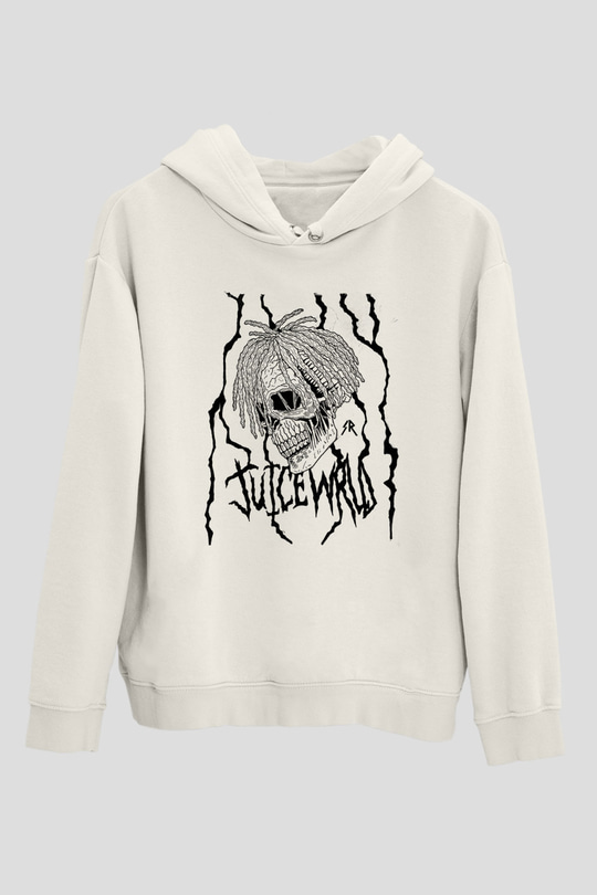 Juice Wrld Baskılı Beyaz Unisex Kapüşonlu Sweatshirt