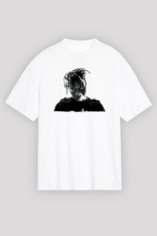 Juice Wrld Baskılı Beyaz Unisex Oversize Tişört - Tshirt
