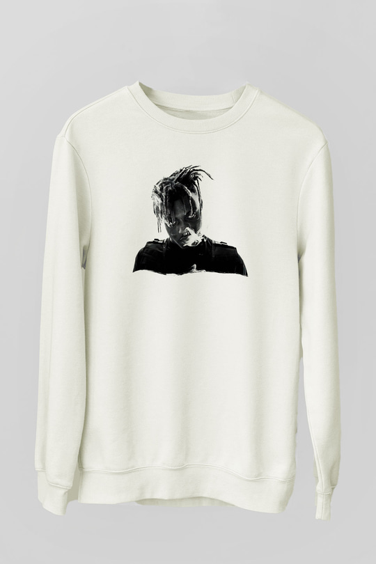Juice Wrld Baskılı Beyaz Unisex Sweatshirt