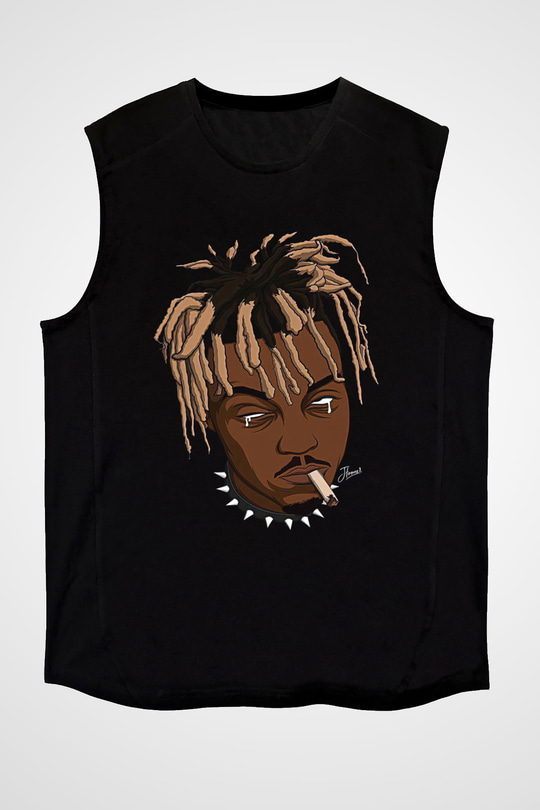 Juice Wrld Baskılı Unisex Siyah Kolsuz Tişört - Tshirt