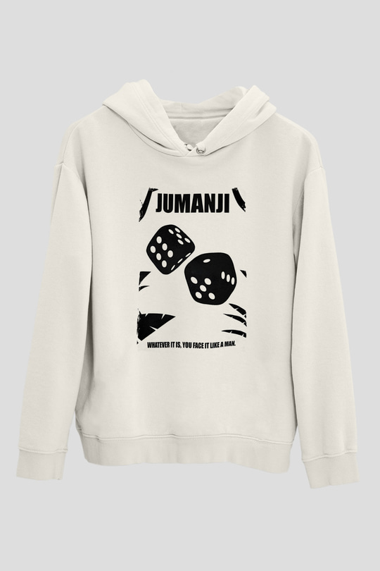 Jumanji Baskılı Beyaz Unisex Hoodie