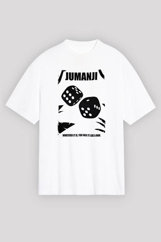 Jumanji Baskılı Beyaz Unisex Oversize Tişört - Tshirt