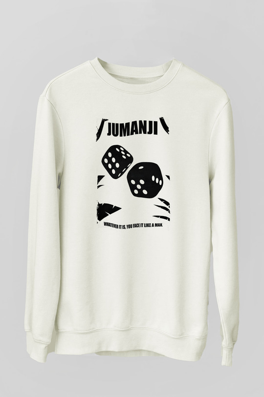 Jumanji Baskılı Beyaz Unisex Sweatshirt