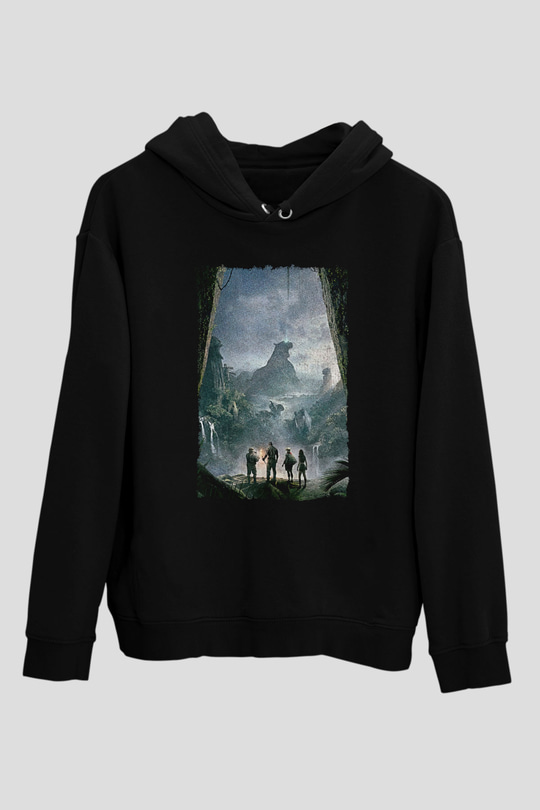 Jumanji Baskılı Unisex Siyah Hoodie