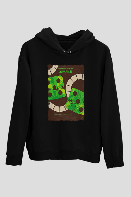 Jumanji Baskılı Unisex Siyah Hoodie