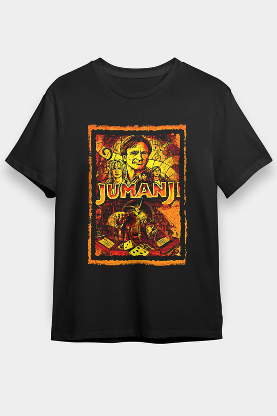 Jumanji Baskılı Unisex Siyah Tişört - Tshirt