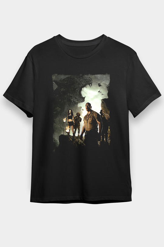 Jumanji Baskılı Unisex Siyah Tişört - Tshirt