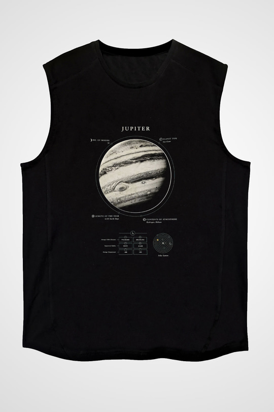Jüpiter Fiziksel Özellikleri Baskılı Unisex Kolsuz Siyah Tişört - Tshirt